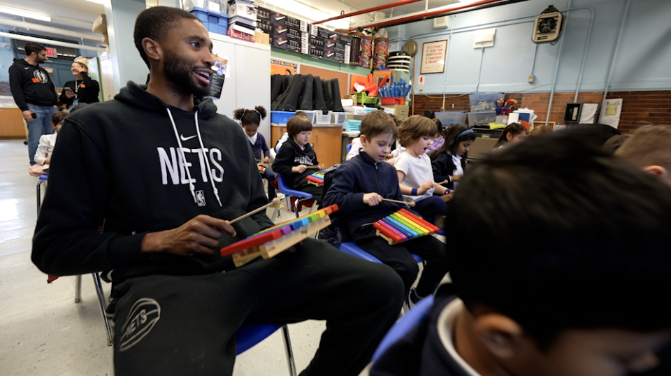 Trying out the xylophone in first grade music class. The students were playing 