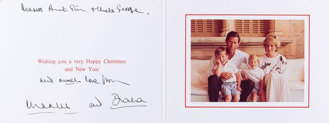 <p>RR Auction</p> Prince Charles and Princess Diana's 1987 Christmas card that RR Auction is currently selling.