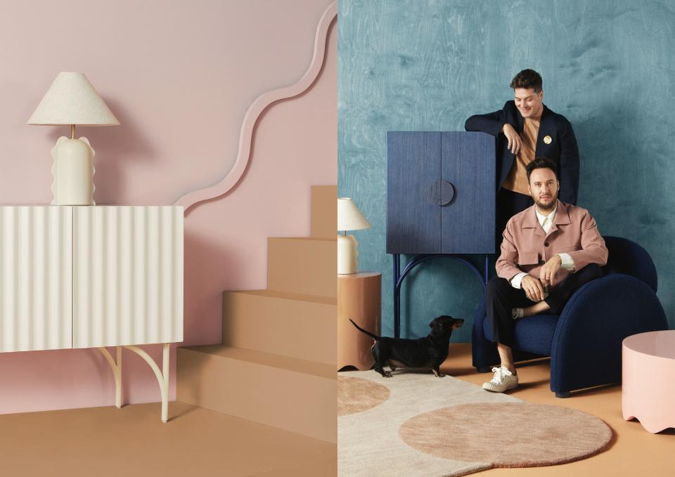 <p><strong>MADE.com has teamed up with award-winning design duo, 2LG Studio, on a collection of furniture and home accessories.</strong></p><p>Founded by London-based designers Jordan Cluroe and Russell Whitehead – authors of <a href="https://www.amazon.co.uk/Making-Living-Lovely-Creative-Design/dp/0500022690" rel="nofollow noopener" target="_blank" data-ylk="slk:Making Living Lovely;elm:context_link;itc:0;sec:content-canvas" class="link ">Making Living Lovely</a> and designers on the Changing Rooms reboot – 2LG (short for Two Lovely Gays) are known for their brave use of colour and pattern.</p><p>The duo are no strangers to embracing statement colours in their interiors and their new nine-piece collection combines bold colours with simplicity, elegance and functionality. Blues and pinks take the forefront, mixed with taupe and camels for a relaxed, modern feel. And we love the curved silhouettes and retro wiggles brought to life in textured surfaces, ranging from fibreglass to boucle.</p><p>Take a look at the <a href="https://www.made.com/designers/2lg-studio" rel="nofollow noopener" target="_blank" data-ylk="slk:MADE x 2LG collection;elm:context_link;itc:0;sec:content-canvas" class="link ">MADE x 2LG collection</a> below.<br></p>