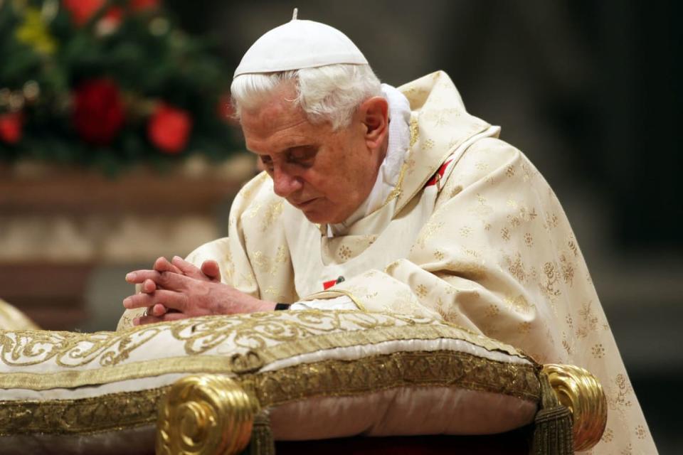 <div class="inline-image__caption"><p>Pope Benedict XVI gives Christmas Night Mass at St. Peter’s Basilica on Dec. 24, 2009, in Vatican City.</p></div> <div class="inline-image__credit">Franco Origlia/Getty Images</div>