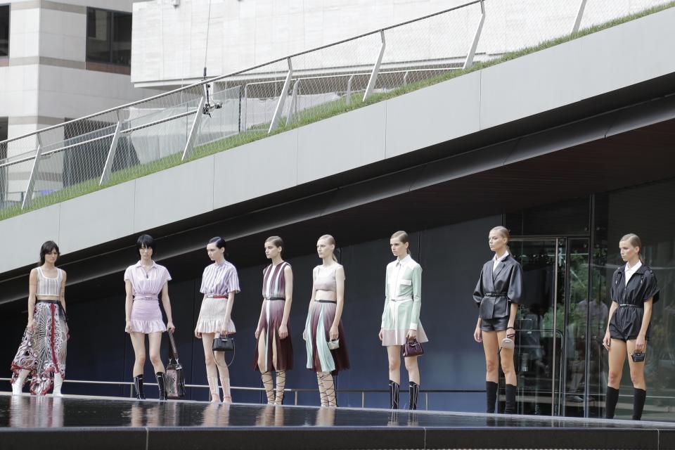 Fashion from Longchamp is modeled Saturday, Sept. 7, 2019, in New York. (AP Photo/Frank Franklin II)