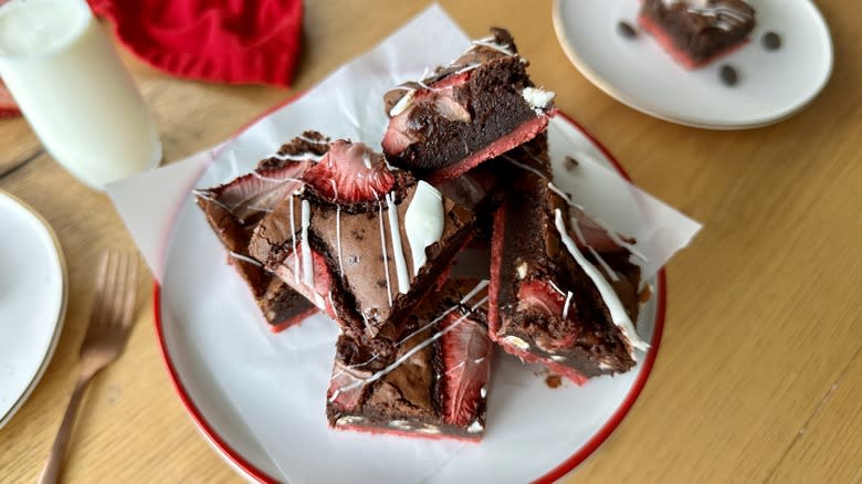 Strawberry brownies on a plate