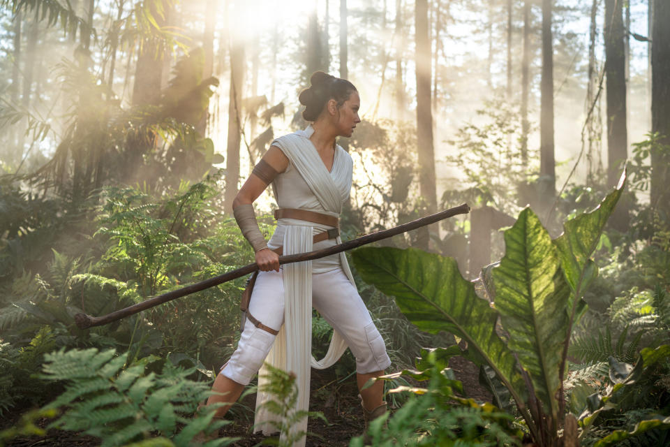 This image released by Disney/Lucasfilm shows Daisy Ridley as Rey in a scene from "Star Wars: The Rise of Skywalker." (Jonathan Olley/Disney-Lucasfilm Ltd. via AP)