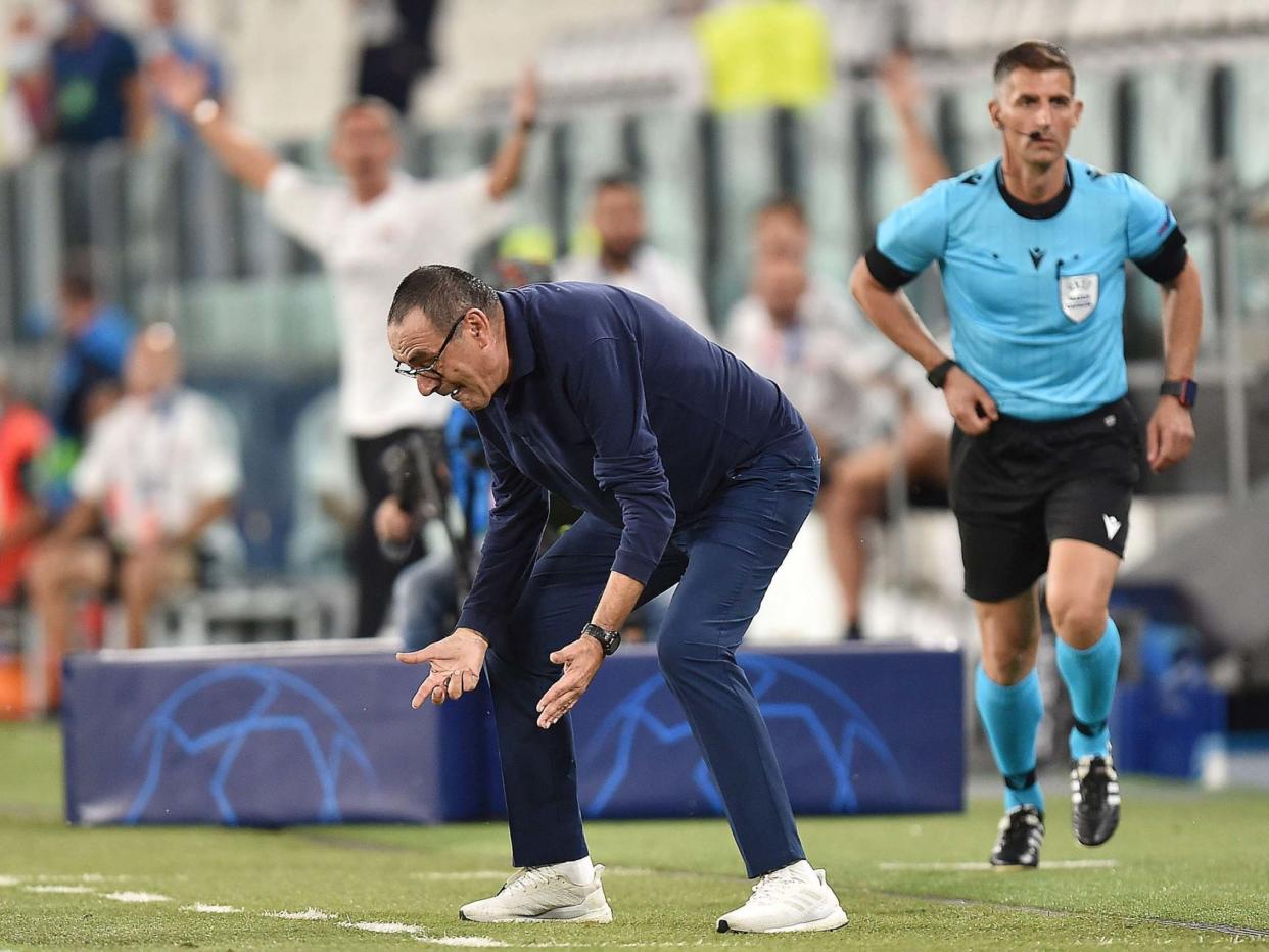 Maurizio Sarri during Juventus's Champions League second leg with Lyon: EPA