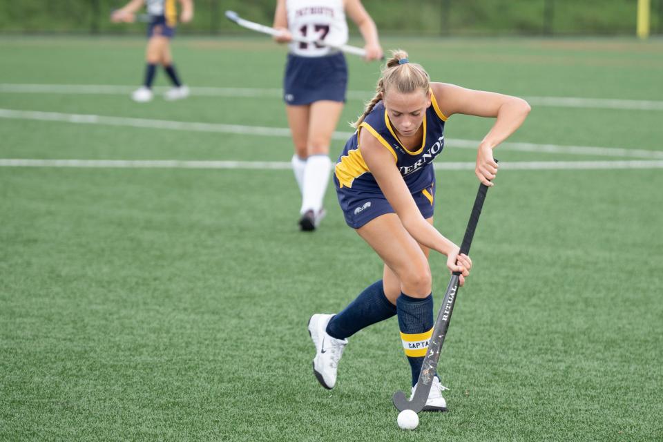 Sep 13, 2023; Stanhope, NJ, USA; Vernon field hockey at Lenape Valley. V #21 Sidney Van Tassel. Mandatory Credit: Michael Karas-New Jersey Herald