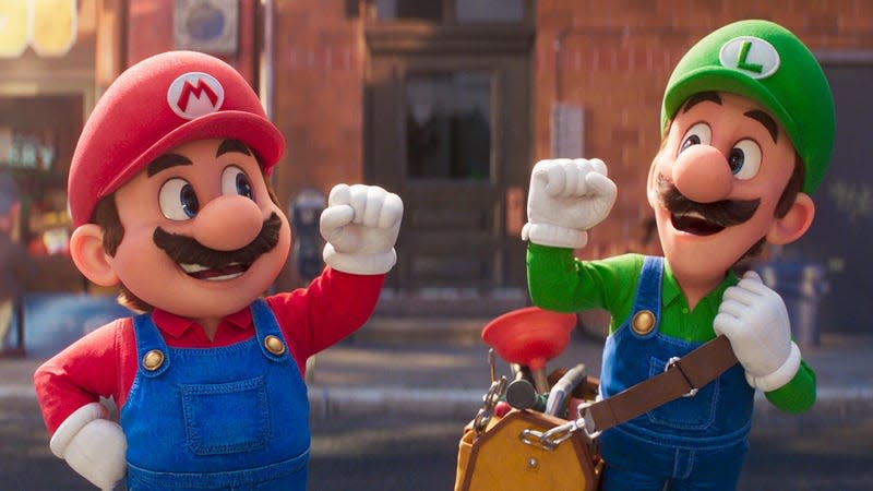 Mario (Chris Pratt) and Luigi (Charlie Day) in The Super Mario Bros. Movie