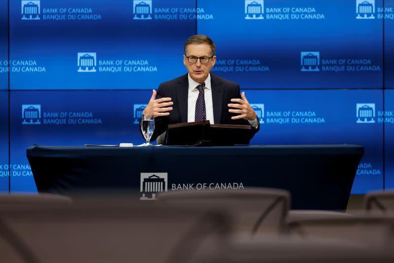 FILE PHOTO: Bank of Canada Governor Tiff Macklem speaks during a news conference in Ottawa