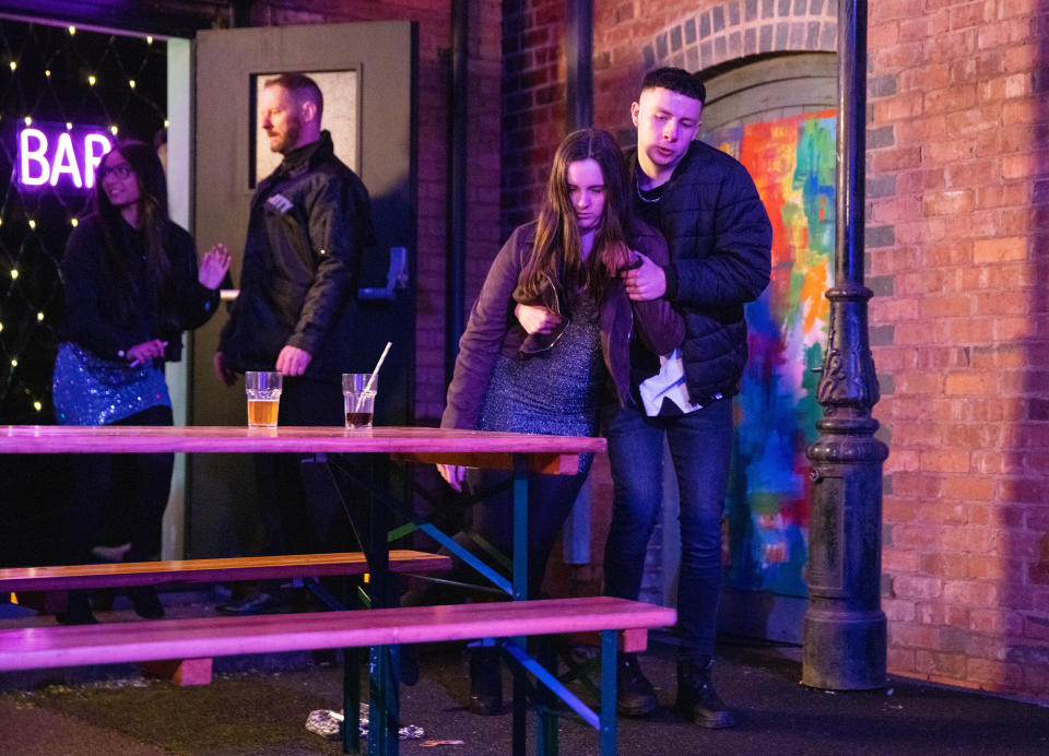 FROM ITV

STRICT EMBARGO - No Use Before 0700hrs Tuesday 8th February 2022

Coronation Street - Ep 10562

Monday 14th February 2022 - 1st Ep

In the club, Amy Barlow [ELLE MULVANEY] becomes increasingly woozy.  Suddenly she collapses and Jacob [JACK JAMES RYAN] yells at Asha Alahan [TANISHA GOREY] to call an ambulance.

Picture contact - David.crook@itv.com

Photographer - Danielle Baguley

This photograph is (C) ITV Plc and can only be reproduced for editorial purposes directly in connection with the programme or event mentioned above, or ITV plc. Once made available by ITV plc Picture Desk, this photograph can be reproduced once only up until the transmission [TX] date and no reproduction fee will be charged. Any subsequent usage may incur a fee. This photograph must not be manipulated [excluding basic cropping] in a manner which alters the visual appearance of the person photographed deemed detrimental or inappropriate by ITV plc Picture Desk. This photograph must not be syndicated to any other company, publication or website, or permanently archived, without the express written permission of ITV Picture Desk. Full Terms and conditions are available on  www.itv.com/presscentre/itvpictures/terms
