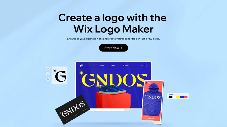 A shot of various logos designed by Wix on a blue background