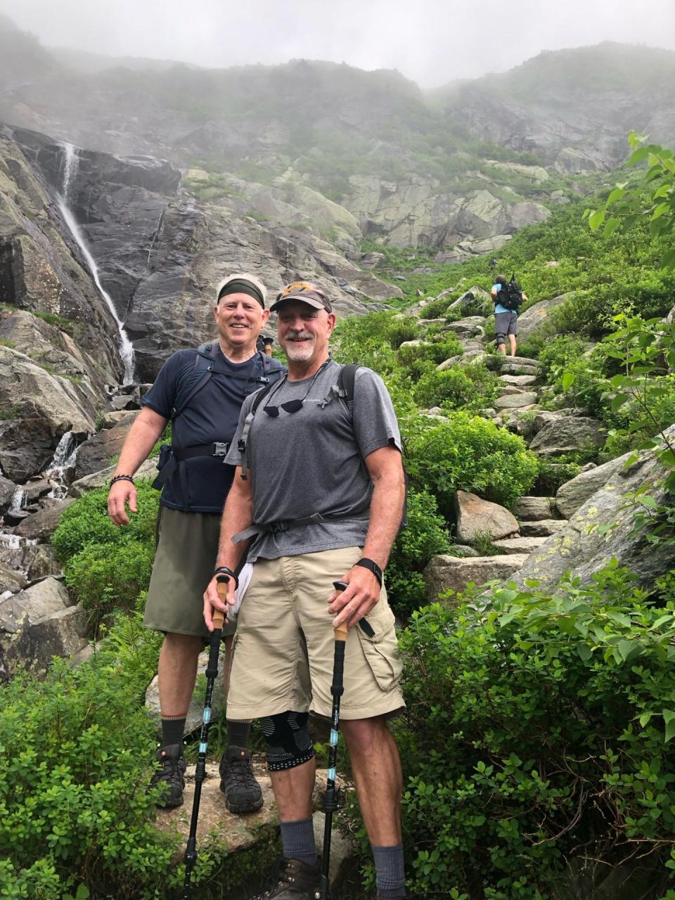 Dave Buckley, left, and Steve Morelli on the steepest part of the climb, approaching the Tuckerman Ravine wall, en route to the summit of Mt. Washington.