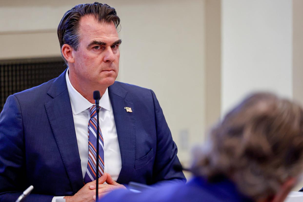 Gov. Kevin Stitt used his weekly news conference Friday to again push his income-tax proposals, even as the Oklahoma House and Senate continue negotiations on the state budget.