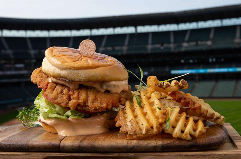 PHOTO: Chick Chick Boom chicken sandwich and waffle fries at T-Mobile Park. (Seattle Mariners)