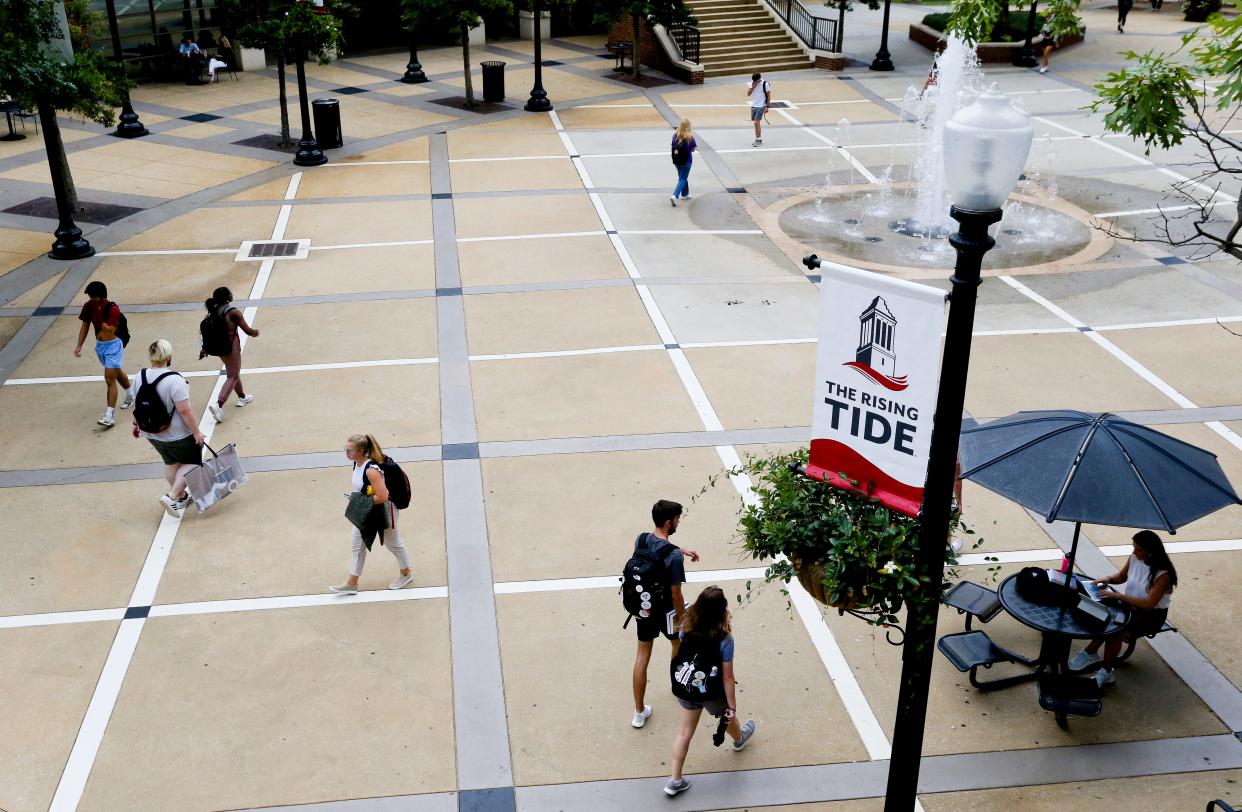 Students move about campus at the University of Alabama Monday, Sept. 13, 2021. Enrollment for the fall semester was level but freshman enrollment was up significantly. [Staff Photo/Gary Cosby Jr.]