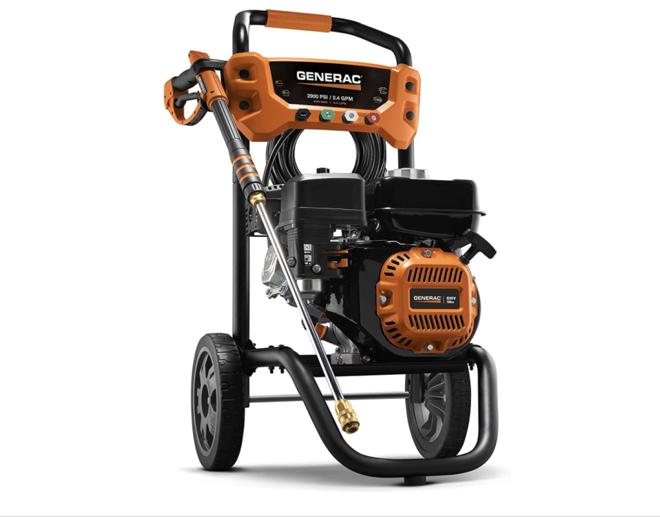 <p><strong>Generac</strong></p><p>amazon.com</p><p><strong>$379.00</strong></p><p><a href="https://www.amazon.com/dp/B085K1H1JW?tag=syn-yahoo-20&ascsubtag=%5Bartid%7C10055.g.33460230%5Bsrc%7Cyahoo-us" rel="nofollow noopener" target="_blank" data-ylk="slk:Shop Now;elm:context_link;itc:0;sec:content-canvas" class="link ">Shop Now</a></p><p>If you're looking for serious cleaning power to blast oil stains off the driveway or stubborn tree sap off the patio, this pro-grade gas pressure washer from Generac is one to consider. It offers 2,900 PSI and 2.4 GPM, placing it<strong> among the most powerful machines we tested</strong>. </p><p>Weighing 50 pounds, it takes some muscle to move around, but we found that the heaviness of the machine is balanced out by some nice ergonomics, including a cushioned grip and an easy-to-pull trigger, which should cut down on hand cramps. However, it does not contain an onboard detergent tank.</p>