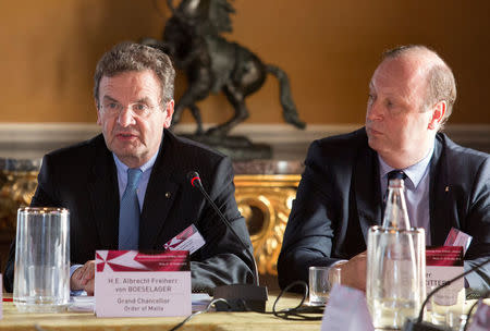 Albrecht Freiherr von Boeselager (L) is seen during a meeting in Rome, Italy October 7, 2016. Picture taken October 7, 2016. REUTERS/Remo Casilli