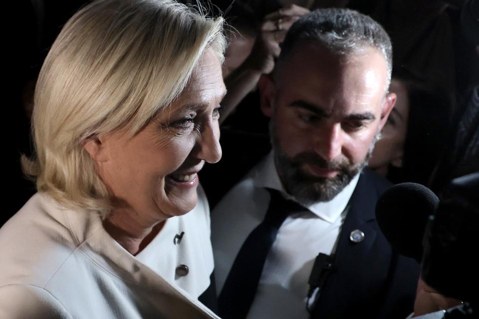 Member of Parliament for the French right-wing party National Rally (Rassemblement National, RN), Marine Le Pen at the party’s headquarters after preliminary results of the second round of the French parliamentary elections, in Paris, France, 07 July 2024 (EPA)