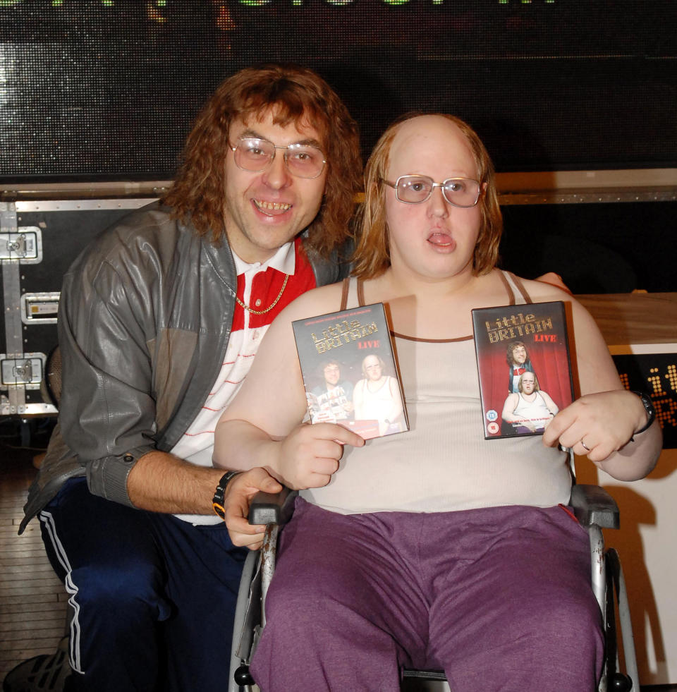 David Walliams and Matt Lucas as 'Lou and Andy' during Little Britain DVD Signing at HMV in London in 2006.