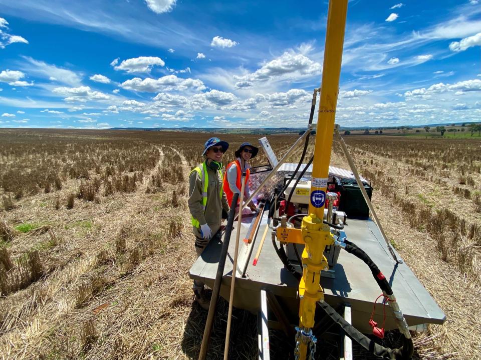 Loam Bio's agronomy team Chris Shafto and Dr Brooke Bruning taking soil samples.