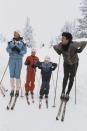 <p>The <strong>Danish Royal family</strong> is pictured here taking a rest on their poles while on holiday in January 1970.</p>