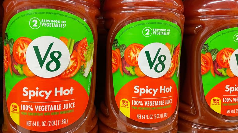V8 Spicy Hot juice on shelf