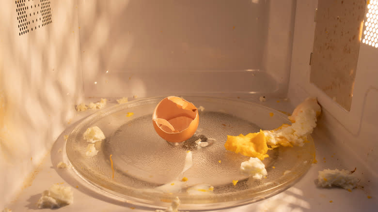 Exploded egg in a microwave