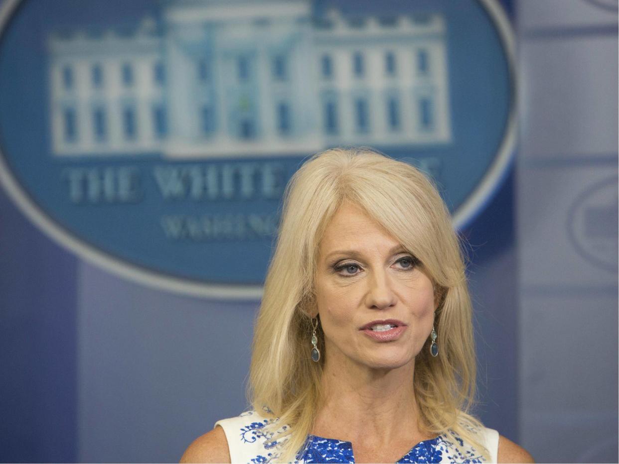 Ms Conway often reverted to mention Democrats Al Franken and Bob Menendez: Chris Kleponis-Pool/Getty Images
