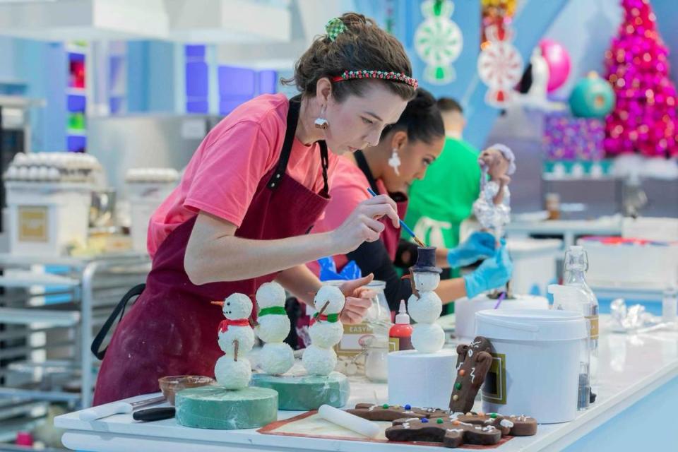 Gingerbread artist Meghan Morris competing on Food Network’s The Big Bake. Morris is from Apex, and she currently lives in Durham.