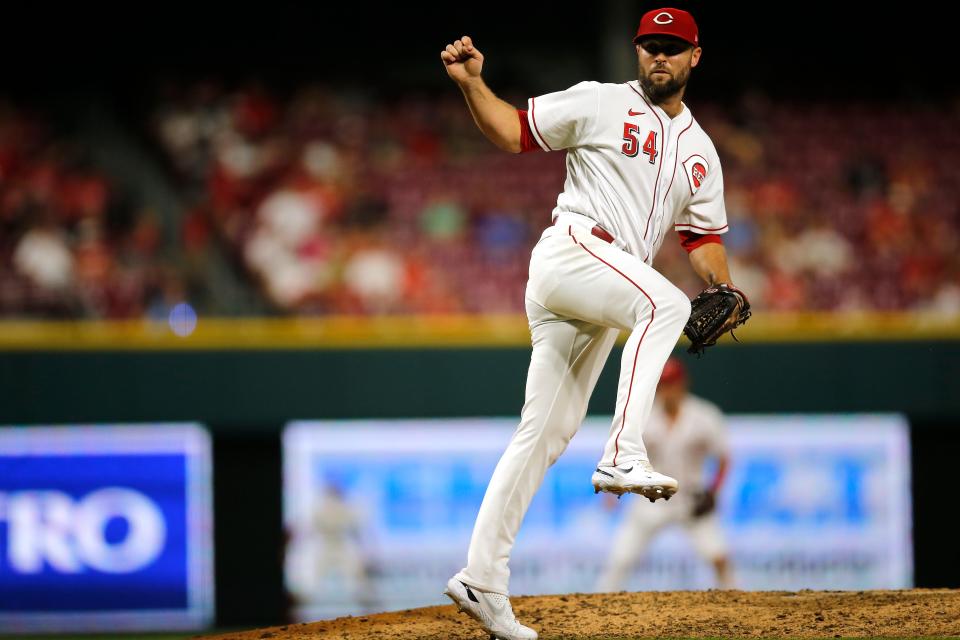 The Cincinnati Reds are looking for opportunities for relief pitcher Hunter Strickland (54) to regain his form outside the closer's role.