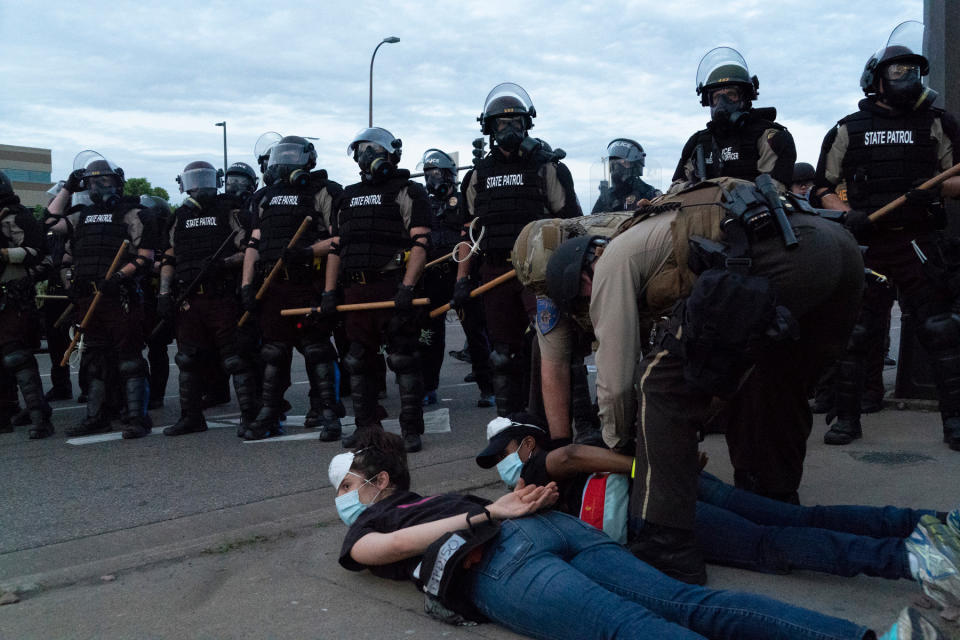 <strong>Minneapolis, May 31, 2020.</strong> Police “kettle” and arrest a group of several hundred people protesting the killing of George Floyd after curfew.<span class="copyright">Peter van Agtmael—Magnum Photos</span>