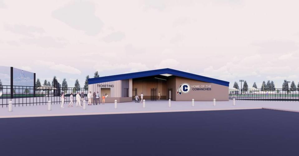 This rendering shows what the stadium support building at the new Cahokia High School will look like.