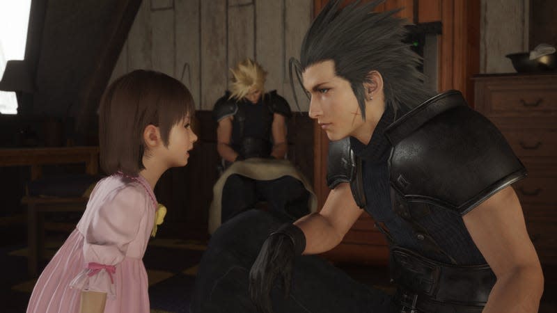 Zack and Marlene chat while Cloud takes a snooze in the background