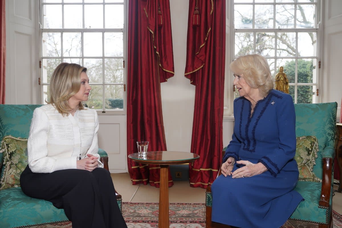 Queen Camilla during a meeting with the First Lady of Ukraine, Olena Zelenska (PA Wire)