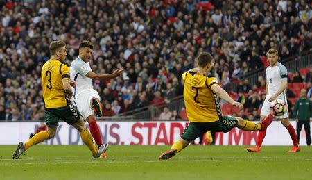 Britain Football Soccer - England v Lithuania - 2018 World Cup Qualifying European Zone - Group F - Wembley Stadium, London, England - 26/3/17 England's Alex Oxlade-Chamberlain shoots at goal Reuters / Darren Staples Livepic