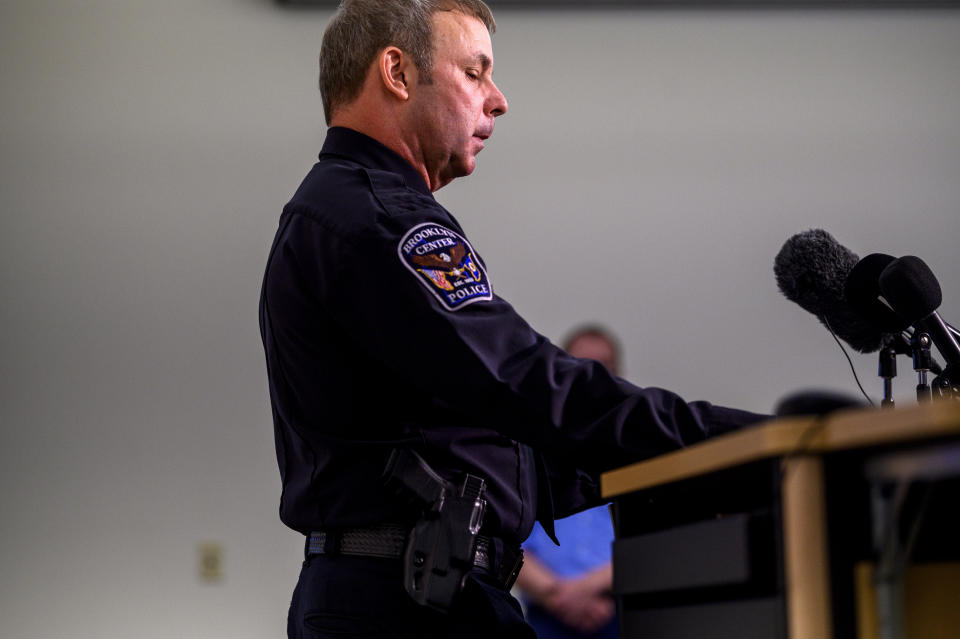 Now-former Brooklyn Center Police Chief Tim Gannon, seen at a press conference on Monday, said he believes the officer who fatally shot Daunte Wright meant to fire a Taser at him. (Photo: Stephen Maturen via Getty Images)