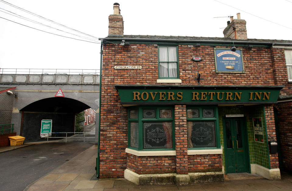 A general view of the Rovers Return Inn on the set of Coronation Street in Manchester, as the Duchess of Cornwall visited the set today.