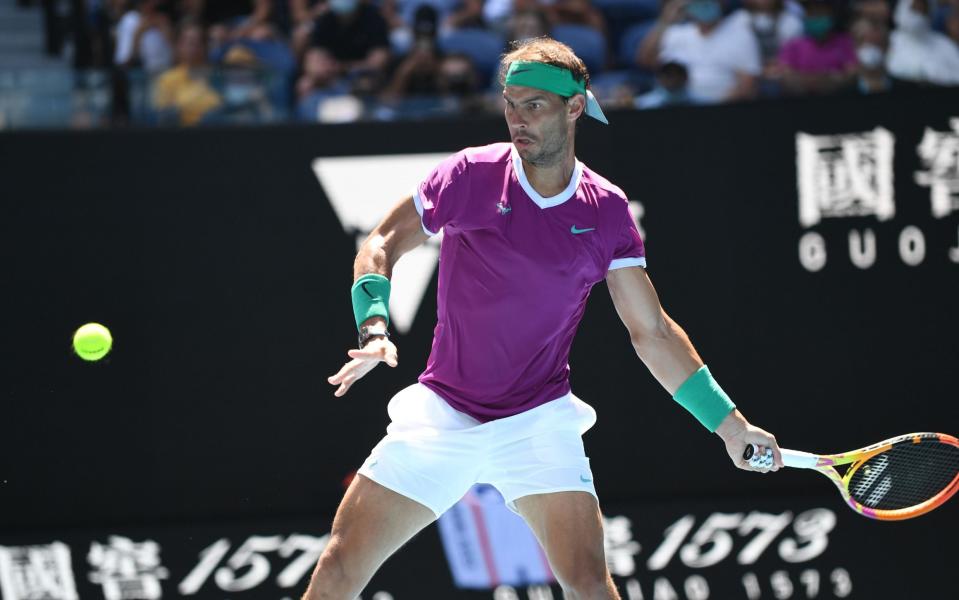  Rafael Nadal of Spain in action in his fourth round singles match against Adrian Mannarino (not seen) of France during day seven of the 2022 Australian Open at Melbourne Park on January 23, 2022 in Melbourne, Australia - GETTY IMAGES