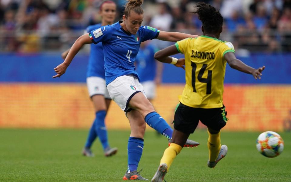Italy midfielder Aurora Galli scores against Jamaica - AFP