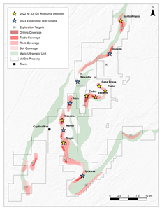 Figure 3: Pedra Branca project property map, highlighting locations of the 2023 drill targets and current resource zones.