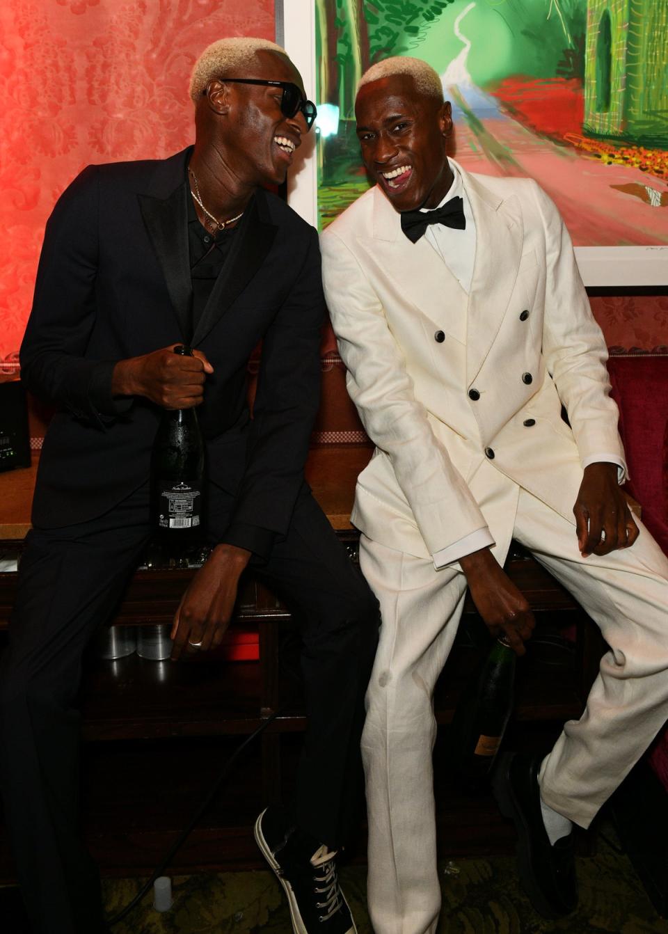 Kevin Bonsu and Karlon Bonsu of The Flag Twins attend the first anniversary party of the new ES Magazine hosted by Ben Cobb at Marks Club on October 19, 2022 (Dave Benett/Getty Images for ES)