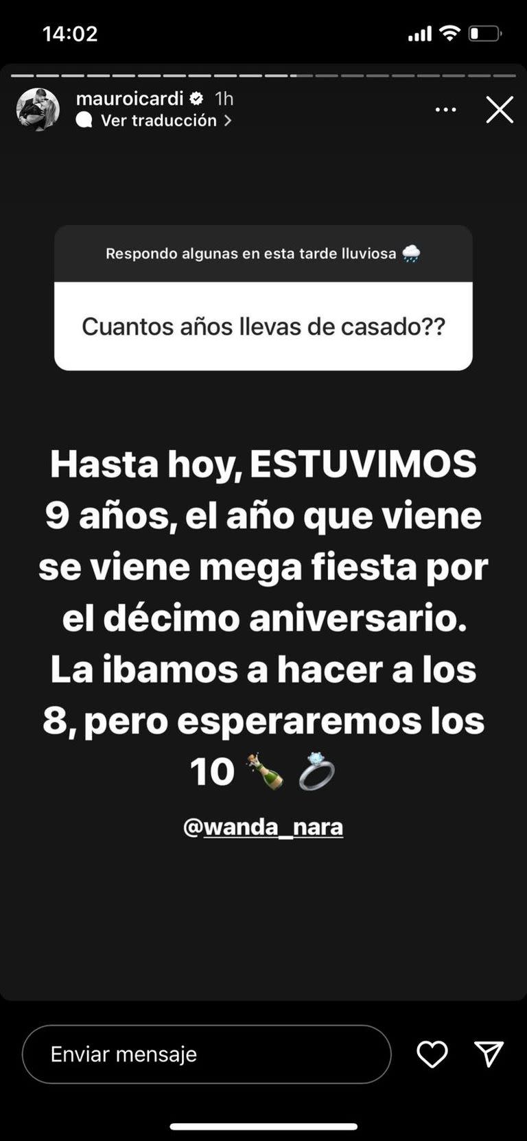 Mauro Icardi afirmó que estuvieron 9 años al igual que Wanda, pero a diferencia de ella, habló sobre una fiesta el año que viene