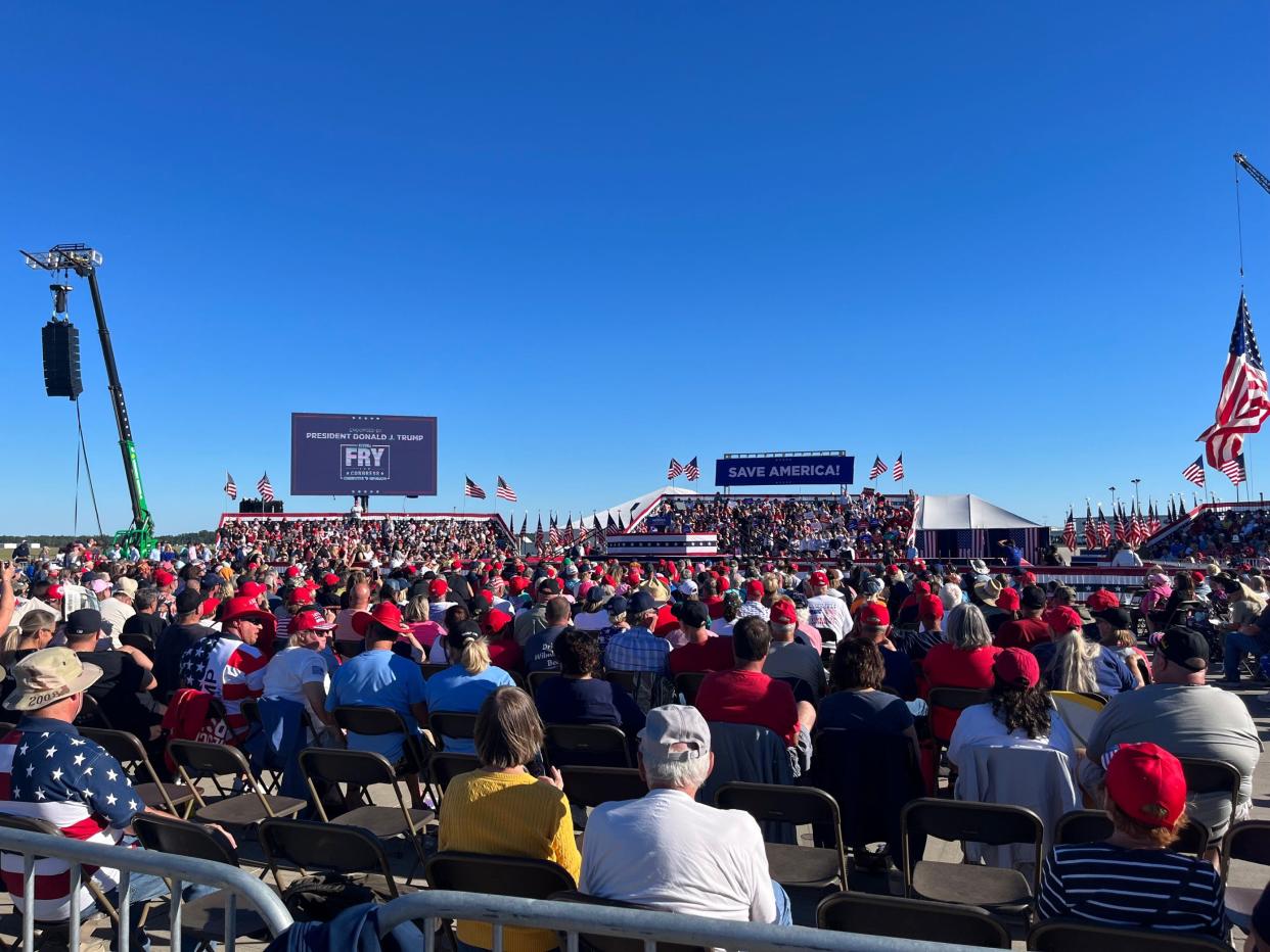 Former President Donald Trump is expected to host a rally in Wilmington on Saturday, April 20, 2024. Thousands gathered at the Aero Center at Wilmington International Airport for a similar rally held in 2022.