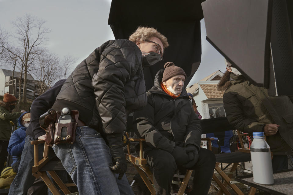 Phil Abraham (l) and David Chase (r) on the set of Chevrolet's Super Bowl spot (Photo: Andrew Trahan Photography LLC/Chevrolet)                                