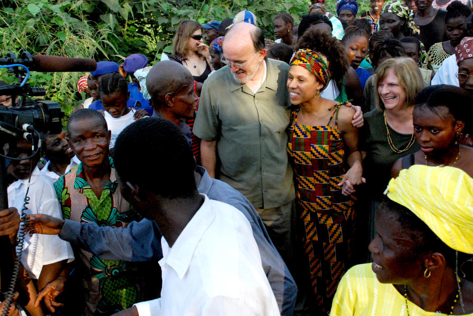 The Bumpe community celebrating the arrival of Sarah Culberson with her adoptive parents in Sierra Leone in 2006. (Courtesy Sarah Culberson)