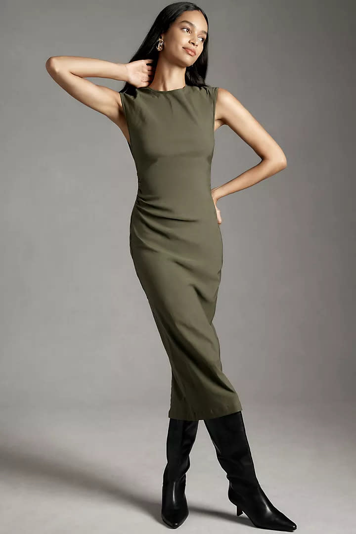Maeve Cap-Sleeve Slim Midi Dress. Image via Anthropologie.