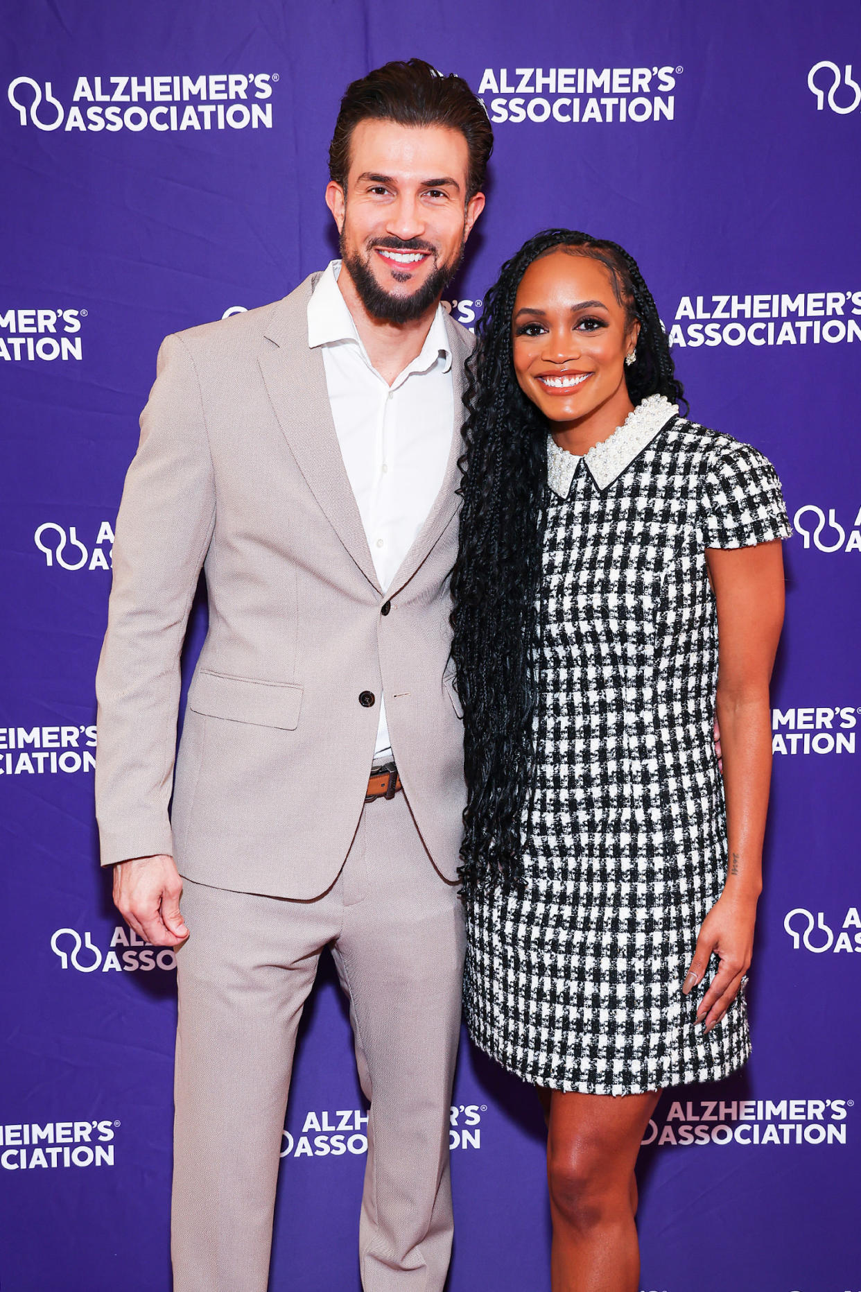 Bryan Abasolo and Rachel Lindsay at the Alzheimer's Association Peace of Mind Luncheon in November 2023. (Leon Bennett / Getty Images)