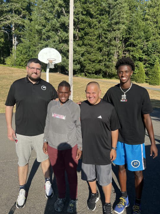 Brandon, 13, at Chris Dudley’s basketball camp with Diabaddie scholarship