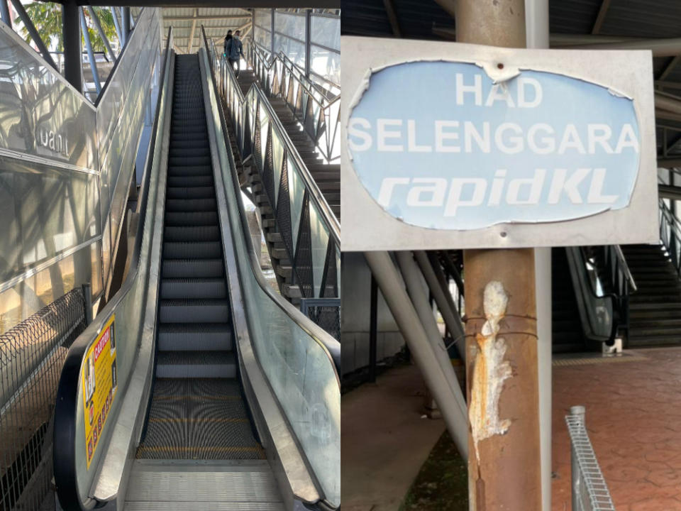 A man took to Twitter to complain about a broken escalator at the LRT Sri Rampai station five years after his first complaint. — Picture courtesy of Twitter/Muz