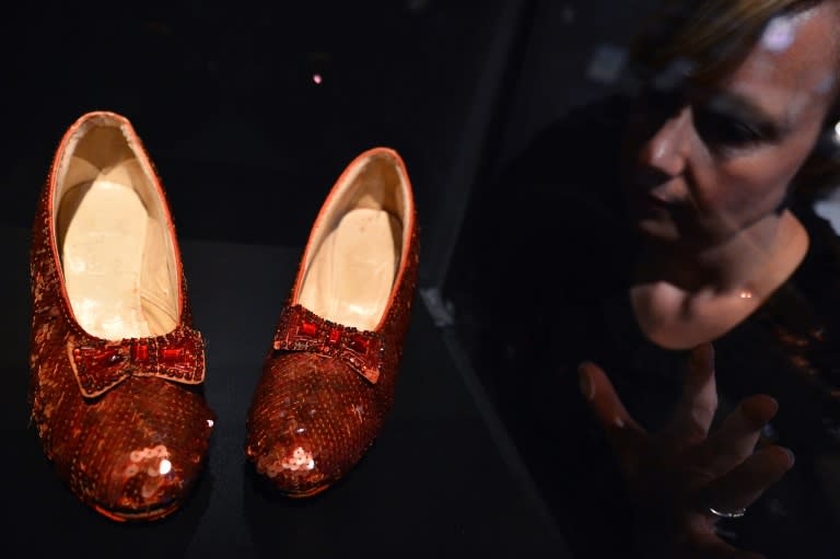 Ruby slippers worn by Dorothy Gale (Judy Garland) in the 1939 movie 'The Wizard of OZ', displayed at the Hollywood Costume exhibition in the Victoria and Alebrt Museum in London, 2012