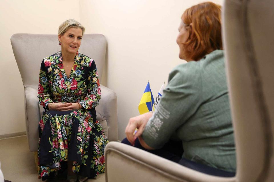 <p>ANATOLII STEPANOV/POOL/AFP via Getty</p> Sophie, Duchess of Edinburgh visits Ukraine on April 29, 2024