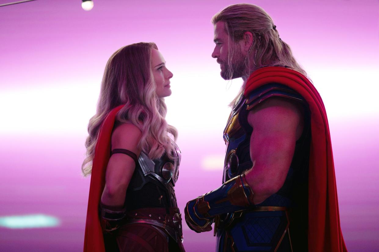 Jane (Portman) and Thor (Hemsworth) share one final adventure together in Thor: Love and Thunder. (Photo: ©Walt Disney Co./Courtesy Everett Collection)